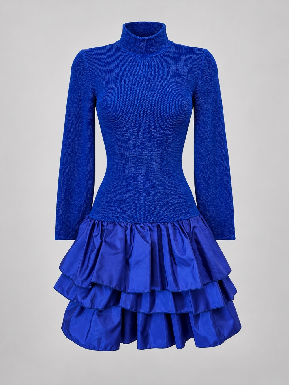 ISABEL MARTIN | Vintage 1990s Stretch Ruffle Cocktail Mini Dress in Cobalt Blue